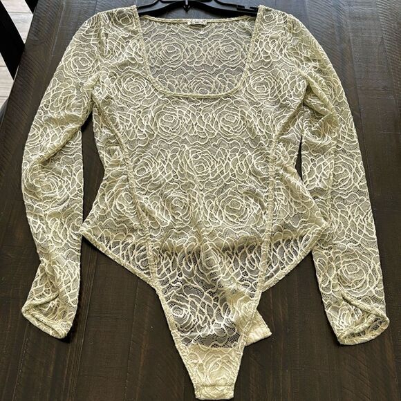 NWOT Free People In My Head Bodysuit Floral Lace Sheer Square Neck Feminine M - Picture 10 of 11
